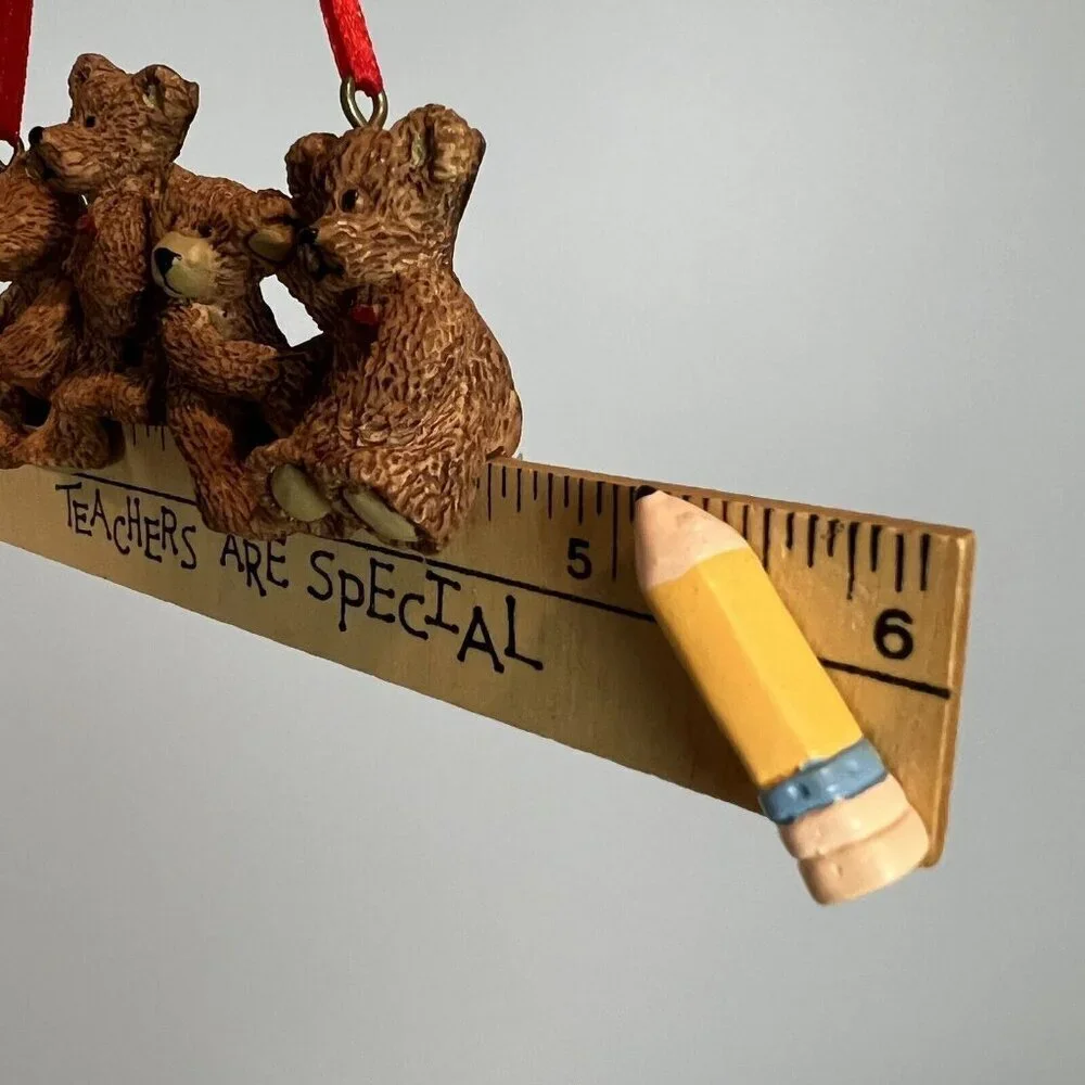 Kurt S Adler Teachers Are Special Bears on Ruler Ornament